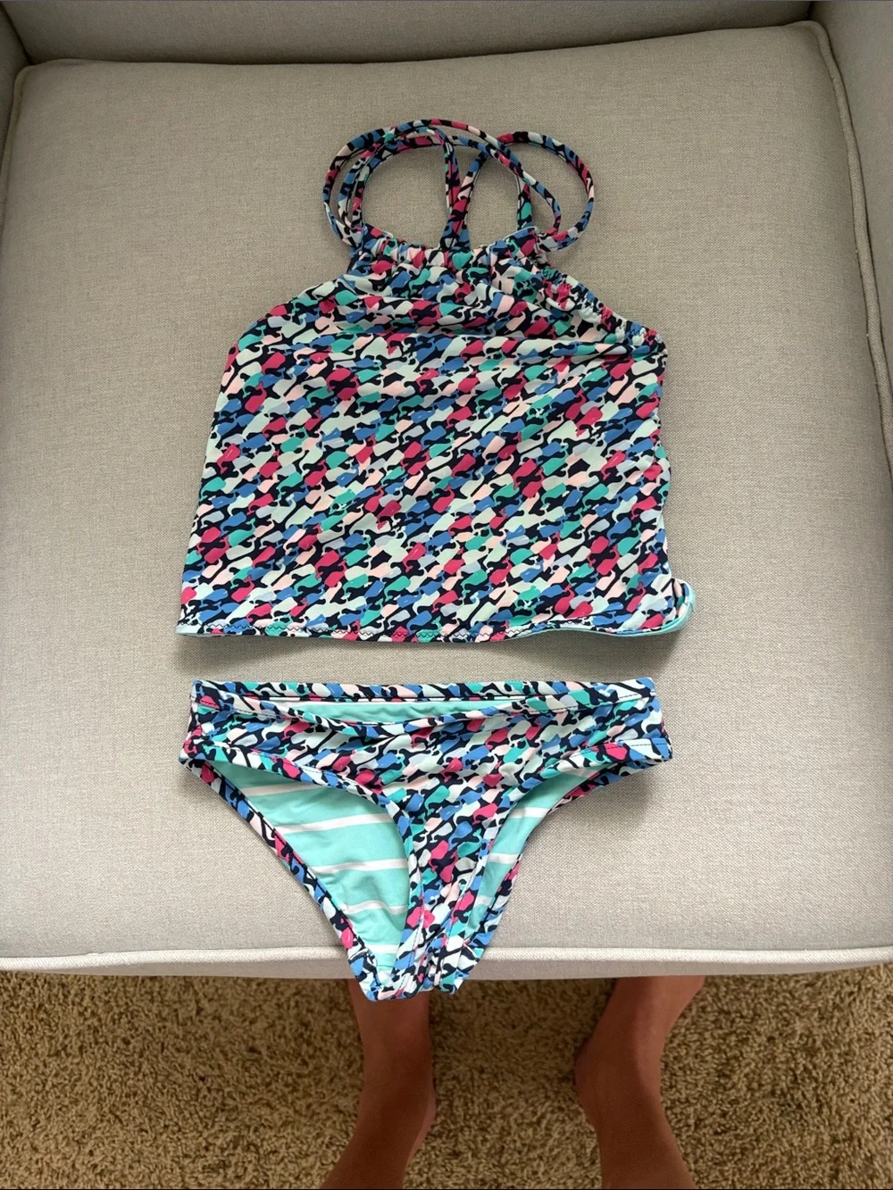 Vineyard Vines Girls' Reversible Swimming Whales Tankini Swimsuit